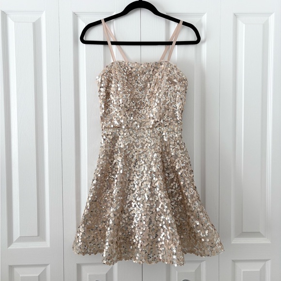 Crystal Doll Champagne Sequin Homecoming Dress - Picture 4 of 7